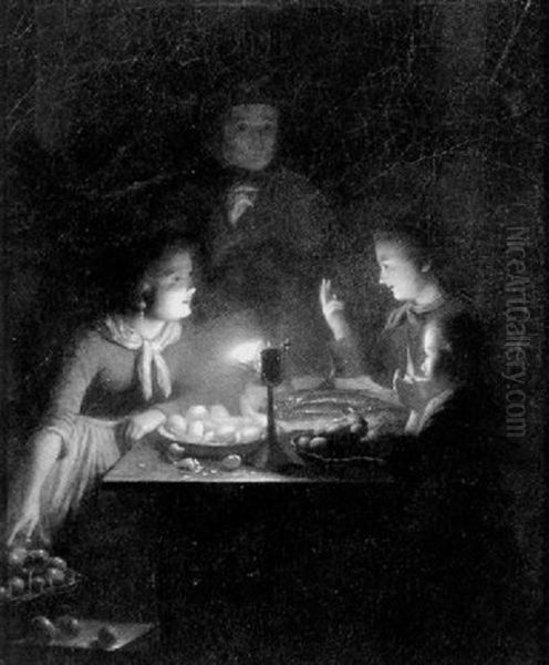 The Market By Candlelight Oil Painting by Johannes Rosierse