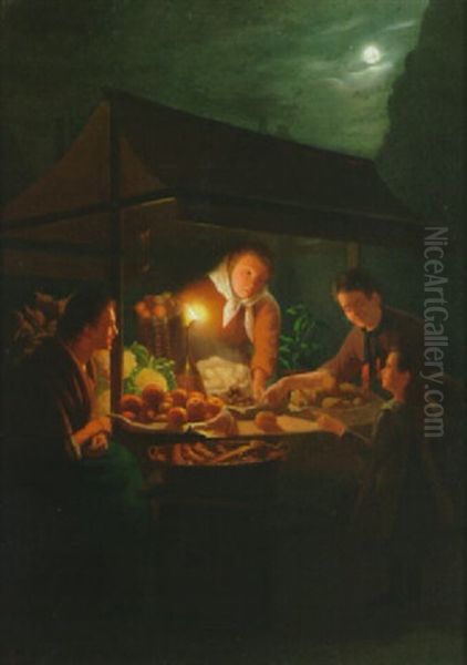 The Evening Market Oil Painting by Johannes Rosierse