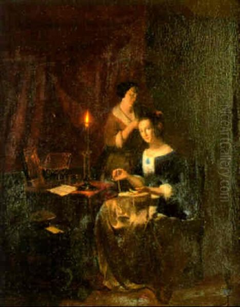 By Candlelight Oil Painting by Johannes Rosierse