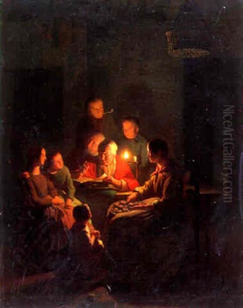 Reading The Bible Oil Painting by Johannes Rosierse