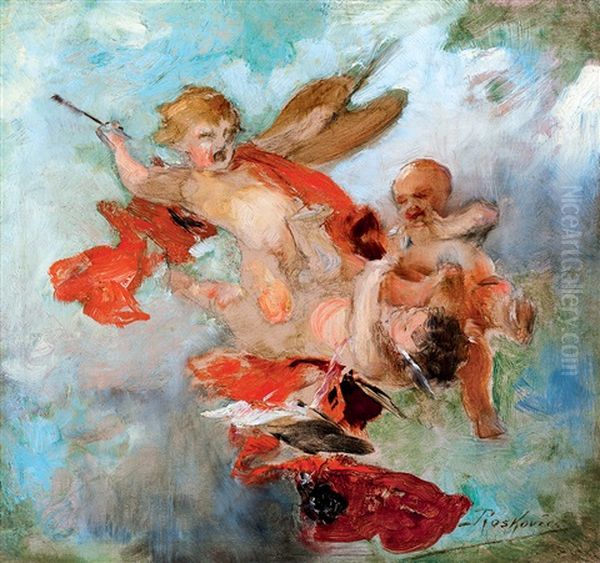 Putti Oil Painting by Ignac Roskovics