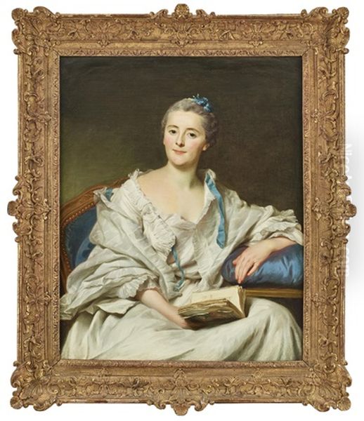 Portratt Av Marie-francoise Julie Constance Filleul, Marquise De Marigny Sittande Med En Oppen Bok I Hoger Hand Oil Painting by Alexander Roslin