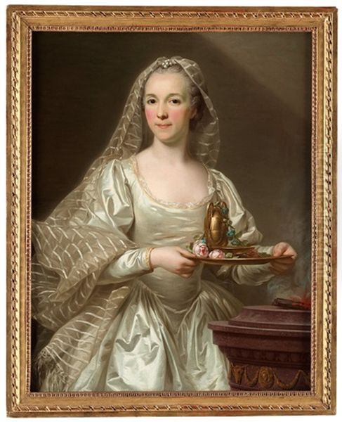 Portrait Of A Lady, Said To Be Mlle Bourgevin De Linas, As A Vestal Virgin Oil Painting by Alexander Roslin