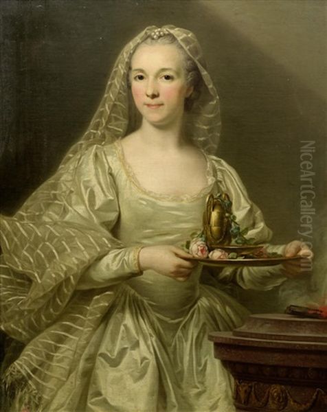 Portrait Of A Lady, Said To Be Mlle Bourgevin De Linas, As A Vestal Virgin Oil Painting by Alexander Roslin