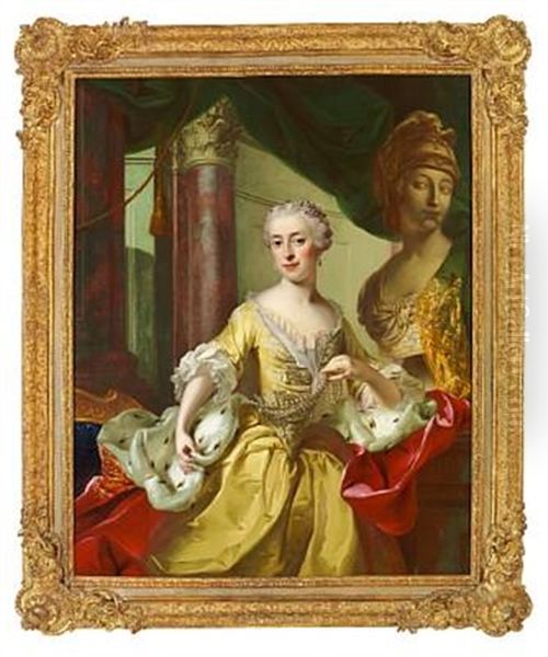 Portrait Of Princess Maria Felice Colonna In A Golden Evening Dress With Pearls And A Purpur-colored Cape Lined With Ermine Oil Painting by Alexander Roslin