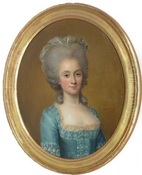 Portrait D'une Elegante A La Robe De Soie Bleue Oil Painting by Alexander Roslin