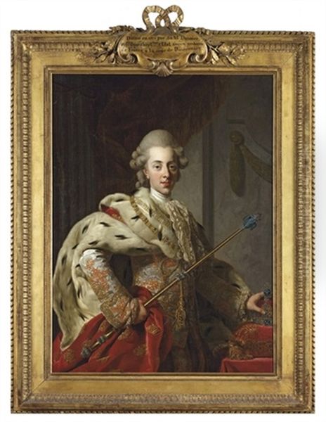 Portrait Of King Christian Vii Of Denmark In Coronation Robes And Holding A Crown And Sceptre Oil Painting by Alexander Roslin