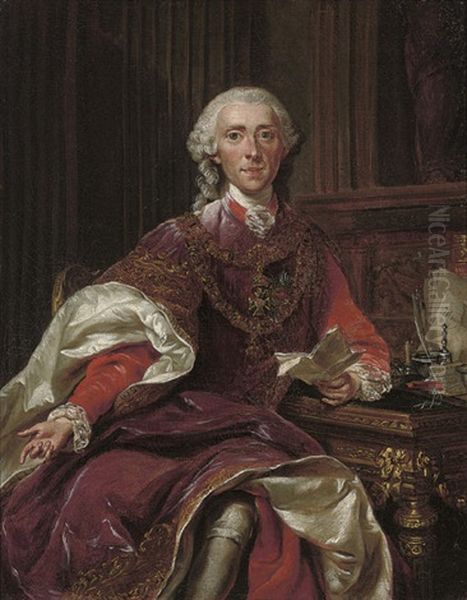 Portrait Of The Count Of Stahrenberg In Red Velvet Robes Of Honour Oil Painting by Alexander Roslin