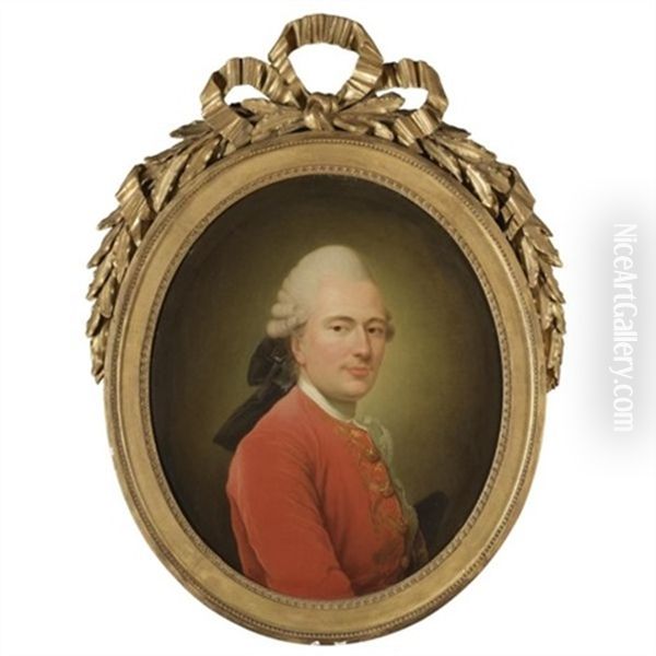 Portrait Of Gentleman, Half-length, Wearing A Red And Gold Tunic And A White Shirt Oil Painting by Alexander Roslin