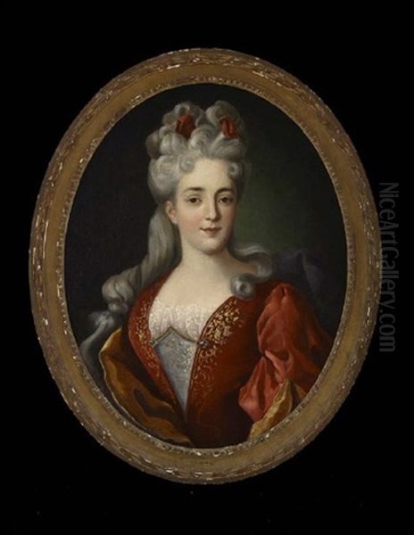 Portrait Of A Noblewoman Wearing A Scarlet Dress And Gold Wrap Oil Painting by Alexander Roslin