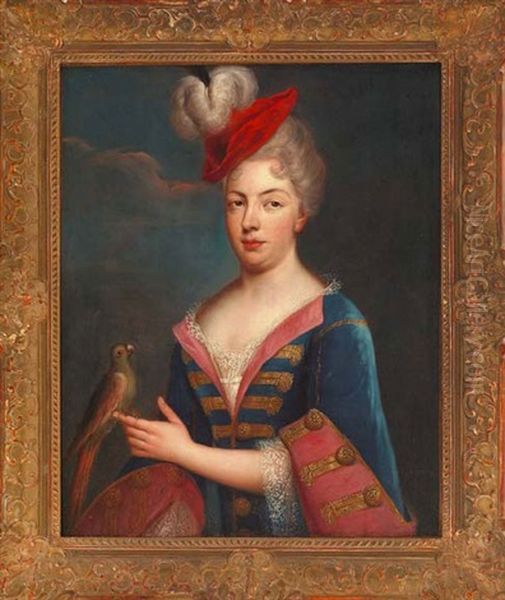 Portrait Of A Gentlewoman Dressed A La Militaire Oil Painting by Alexander Roslin