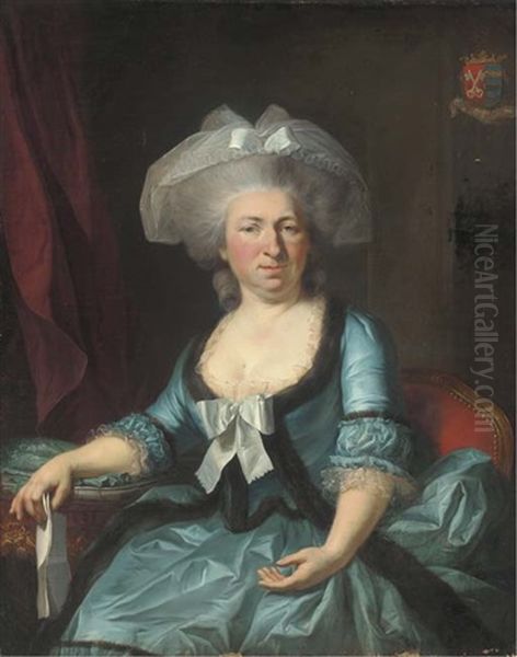 Portrait Of A Lady In A Blue Silk Dress With A Fur Trim, A Letter In Her Right Hand Oil Painting by Alexander Roslin