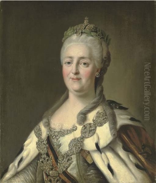 Portrait Of Catherine The Great In An Ermine-trimmed Robe, Wearing The Chain Of The Order Of St. Andrew Oil Painting by Alexander Roslin