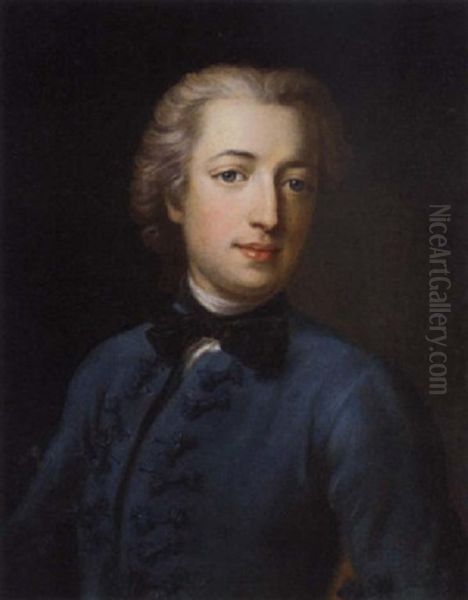 Portrait Of A Gentleman In A Blue Coat Oil Painting by Alexander Roslin