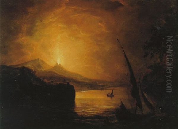 Vesuvius Utbrott Oil Painting by Alexander Roslin