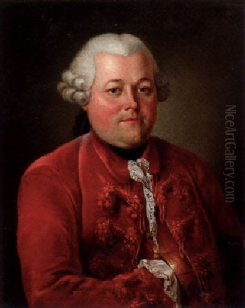 Portrait Of A Gentleman In Red Jacket Oil Painting by Alexander Roslin