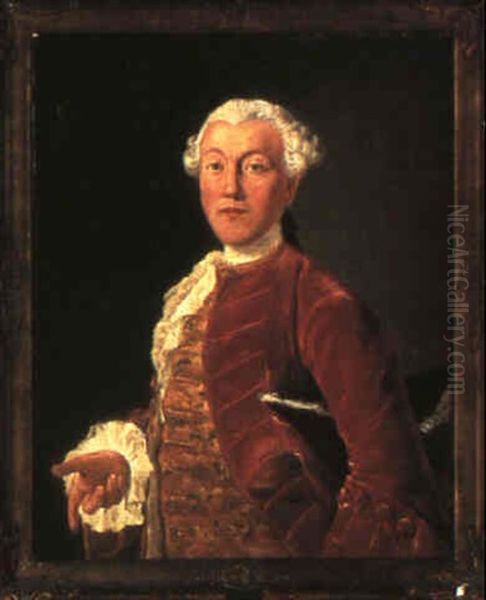 Portrait Of A Gentleman, Half-length, In A Red Coat Oil Painting by Alexander Roslin