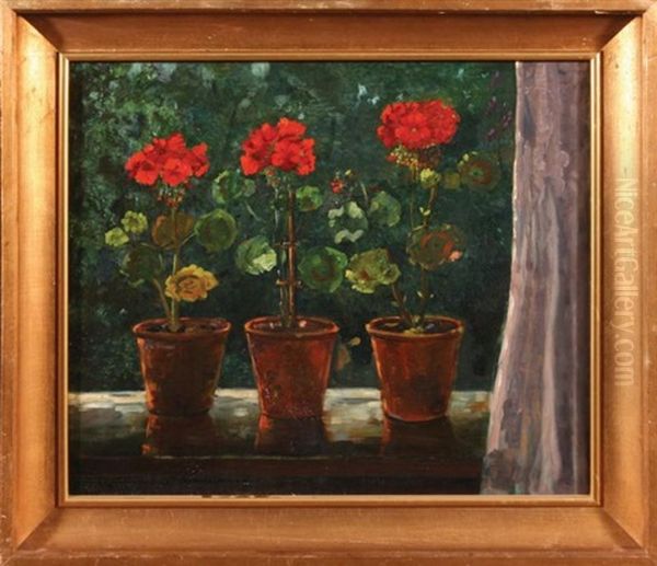 Pelargonie W Doniczkach Oil Painting by Hans Rosmann