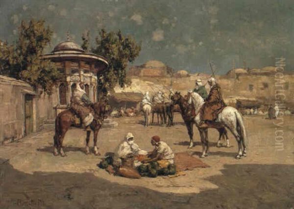 Warriors In A Market Square Oil Painting by Matteo da Angelo Rosotto