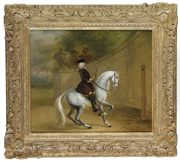 A Gentleman On A Grey At A Riding School Executing A Reinback On A Single Rein Oil Painting by James Ross