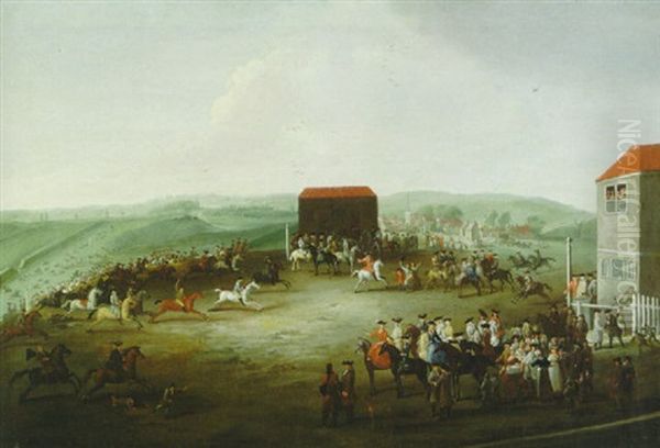 Racing At Newmarket, The Finish Oil Painting by James Ross