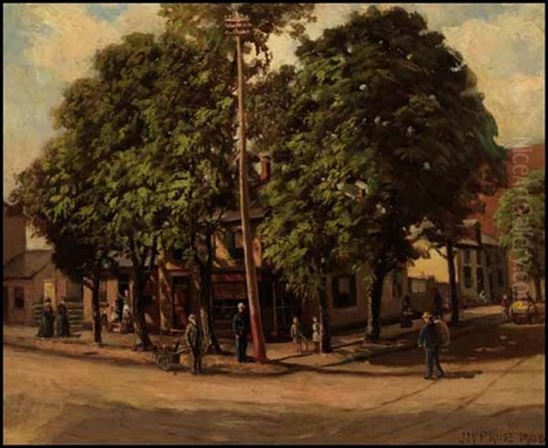 A Toronto Street Corner Oil Painting by John McPherson Ross