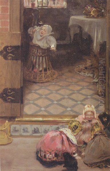 Interior With Children Playing Oil Painting by Joseph Thorburn Ross