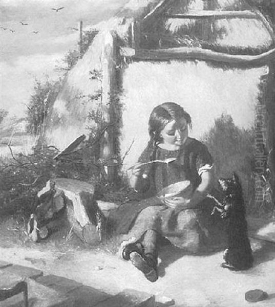 Young Girl Feeding Her Puppy Oil Painting by Joseph Thorburn Ross