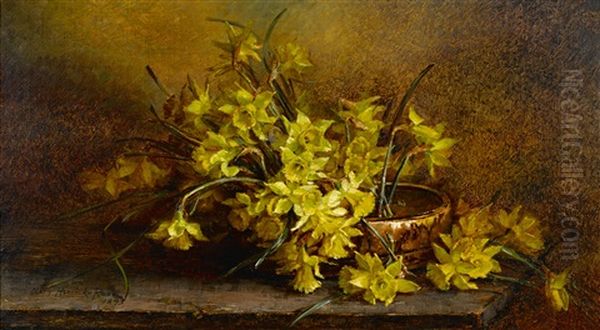 Daffodils In An Indian Basket Oil Painting by Mary Herrick Ross