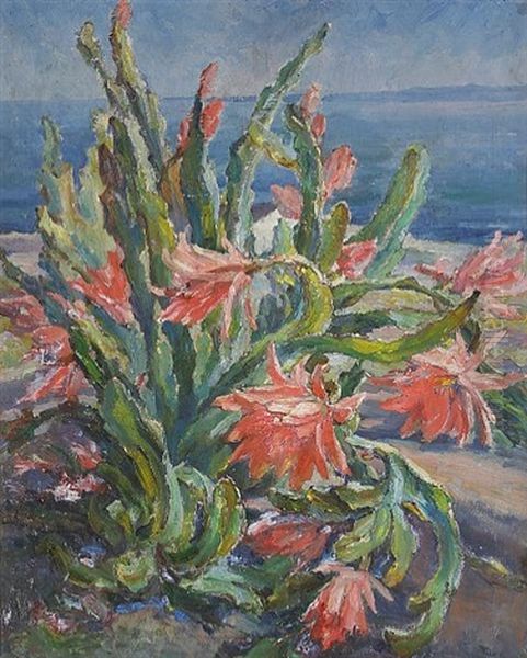 Cactus By The Sea Oil Painting by Mary Herrick Ross