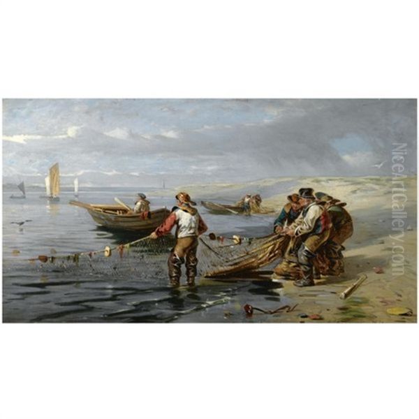 Fishermen On The Tweed Oil Painting by Robert Thorburn Ross