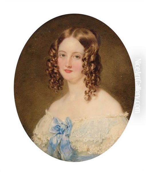 Portrait Miniature Of Eleanor Frances Johnstone, Daughter Of Sir Francis Hopkins Head And Shoulders Wearing A White Dress Oil Painting by Sir William Charles Ross