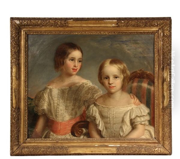 Portrait Of Two Young Sisters In Summer Dresses Oil Painting by Sir William Charles Ross