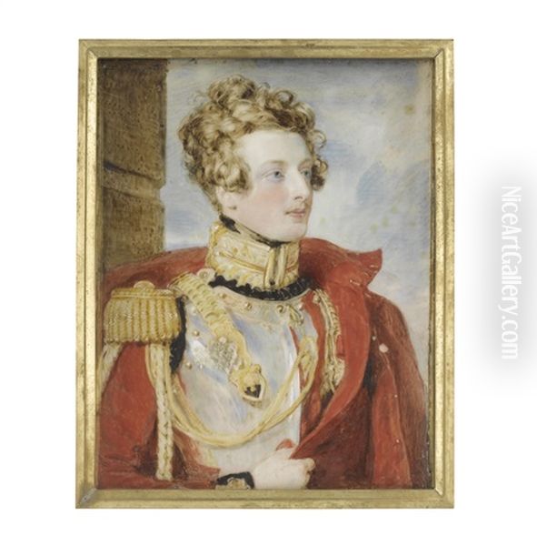 Major General John Philip Roche As A Subaltern In The 2nd Life Guards, Wearing Scarlet Coat With Gold Embroidered Standing Collar, Epaulettes And Aiguillette Over His Cuirass Oil Painting by Sir William Charles Ross