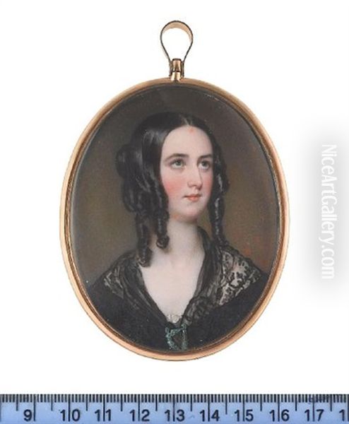 Isabella Brisbane, Wearing Black Dress With Black Lace Shawl Held Together At Corsage With Enamel Harp Brooch, Her Hair Worn In Loose Ringlets Oil Painting by Sir William Charles Ross