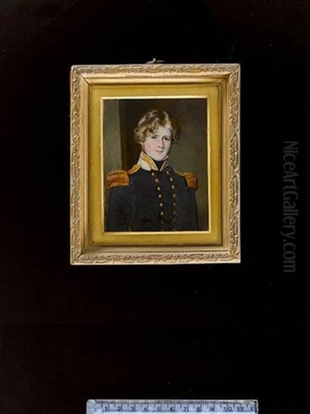 A Young Naval Officer, Wearing Blue Coat, With White Collar Trimmed With Gold, Gold Epaulettes And Black Stock Oil Painting by Sir William Charles Ross