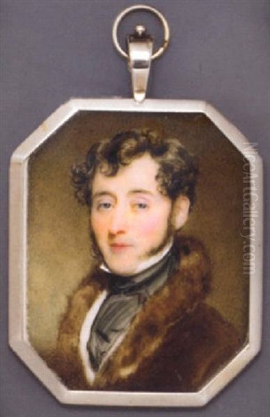 Randolph, 9th Earl Of Galloway, In Fur-bordered Brown Coat, White Waistcoat And Black Stock, Curling Brown Hair And Sideburns Oil Painting by Sir William Charles Ross