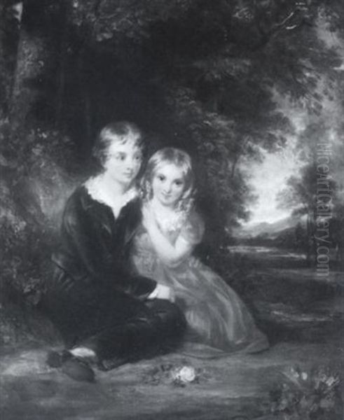 Portrait Of A Brother And Sister Oil Painting by Sir William Charles Ross