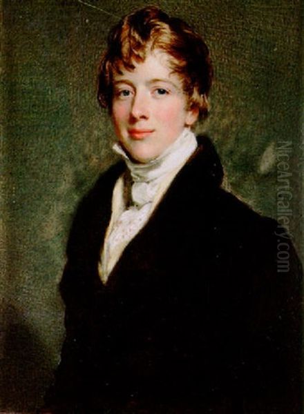 A Portrait Of John Grimes Wearing Brown Coat, Cream Waistcoat, White Stock And Cravat Oil Painting by Sir William Charles Ross