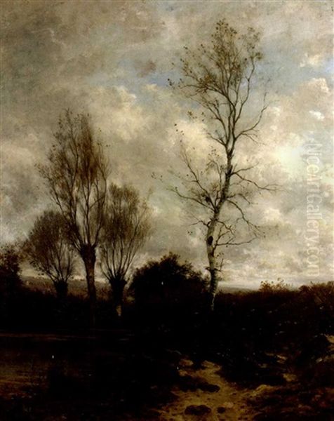 Barbizon Landscape Of Trees And Pool In Autumn Oil Painting by Federico Rossano