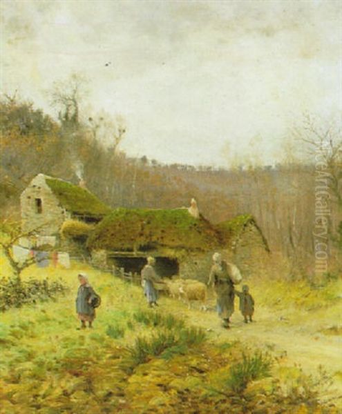 A County Farmstead Oil Painting by Federico Rossano