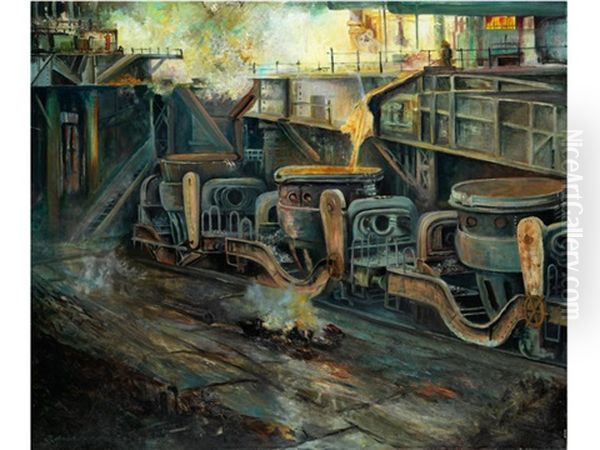 Blick In Die Industriehutte Oil Painting by Max Rossbach