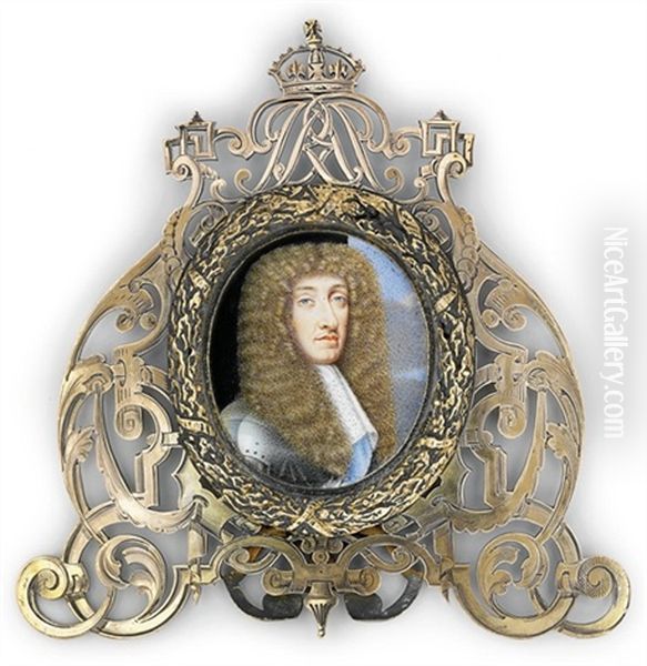 James Ii, In Gilt-studded Armour And Lace Jabot, Wearing A Full-bottomed Curling Wig Oil Painting by Michael Rosse