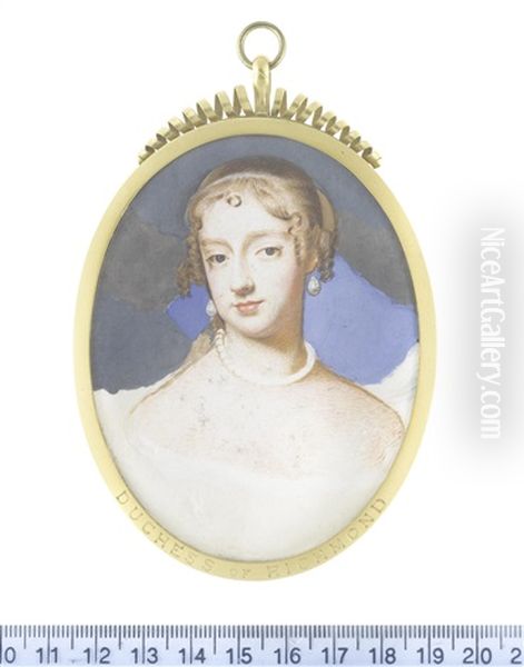 An Unfinished Portrait Of Frances Teresa Stewart, Duchess Of Richmond And Lennox, La Belle Stuart (1647-1702), Wearing Pearl Necklace And Matching Pendent Earrings, Her Hair Curled And Upswept Oil Painting by Susan Penelope Rosse