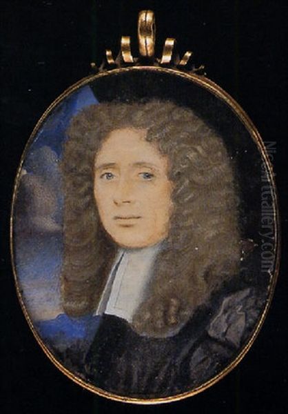 A Gentleman In Brown Robes, White Jabot And Long, Curled Wig, Landscape Background To The Left Oil Painting by Susan Penelope Rosse