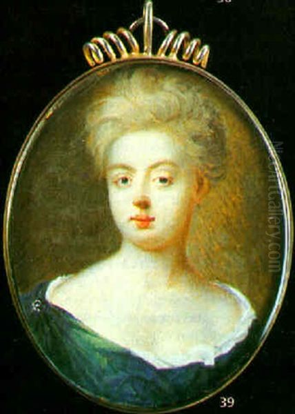 Mrs. Elizabeth Rowe In Blue-green Dress With White Underslipt Oil Painting by Susan Penelope Rosse