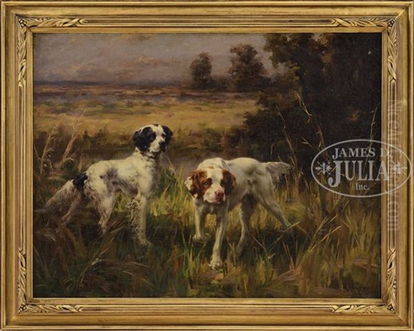 Two English Spaniels In Autumn Landscape Oil Painting by Percival Leonard Rosseau