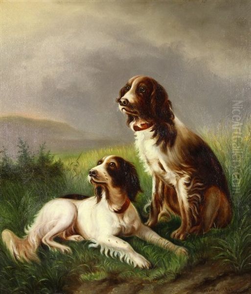 Portrait Of Two Dogs Oil Painting by Percival Leonard Rosseau