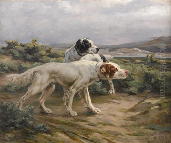 Leda And Another Setter In The Field Oil Painting by Percival Leonard Rosseau