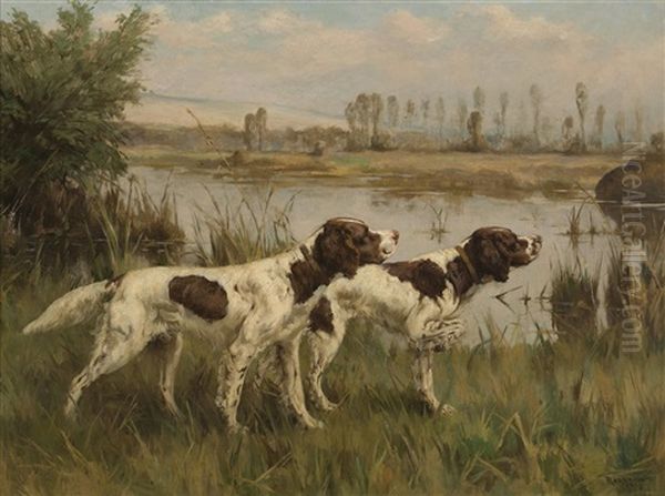 Two Setters By A River Oil Painting by Percival Leonard Rosseau